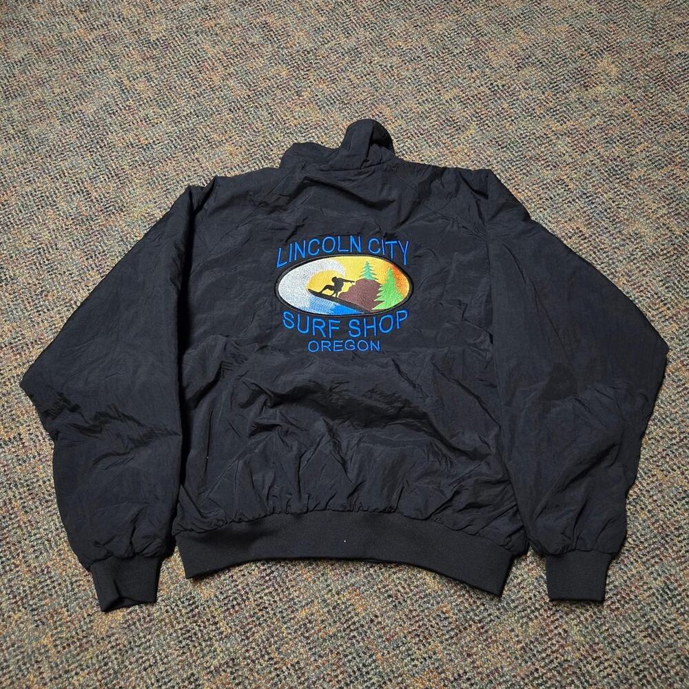 Vtg LINCOLN CITY SURF SHOP Logo Patch Oregon Coast Local Beach Surf Jacket XL